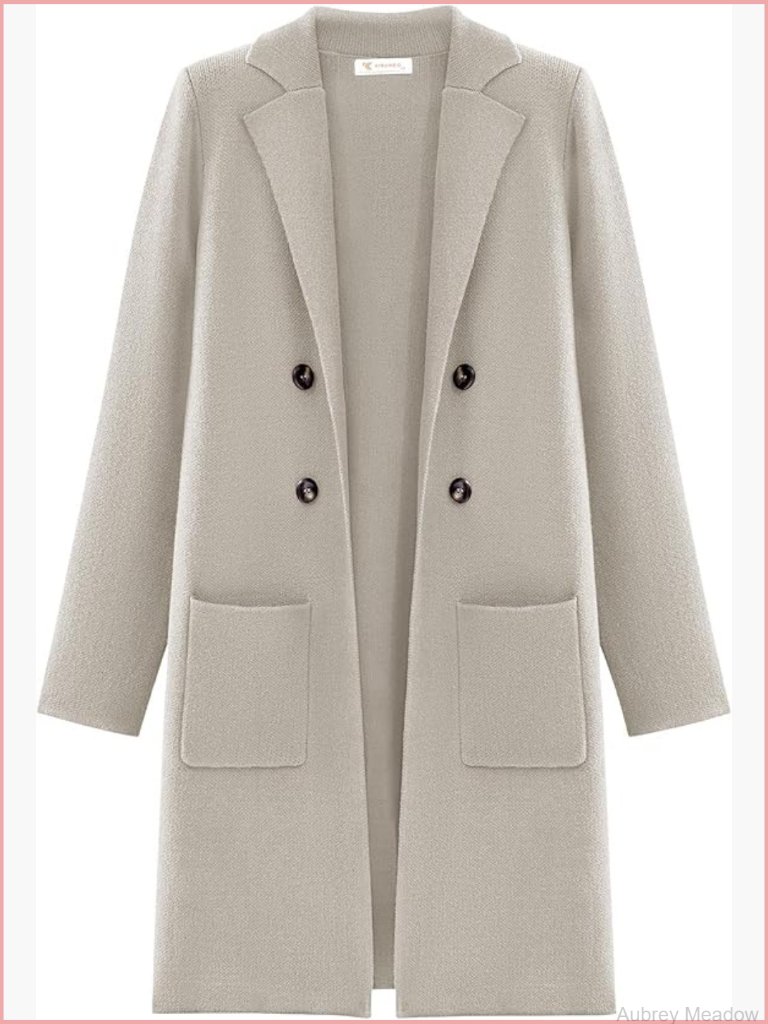 Women's Chunky Knit Open Front Long Cardigan Jacket With Pockets